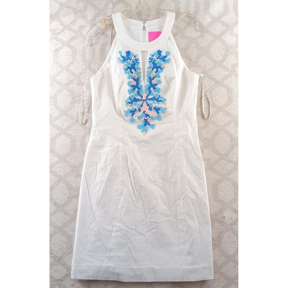 Lilly Pulitzer Dresses & Skirts - Lilly Pulitzer Jena Stretch Seersucker Embellished V-Neck‎ Sheath Dress Size 0
